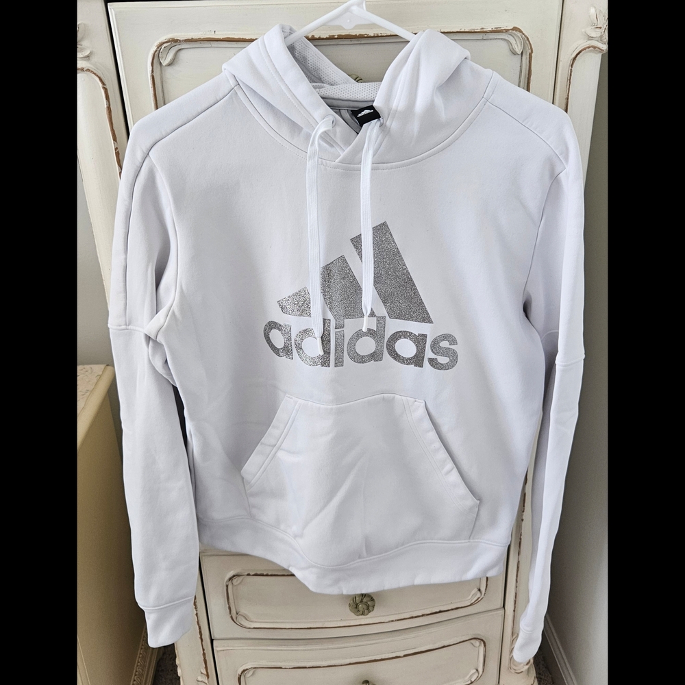 Women's Adidas White Glitter Logo Hoodie